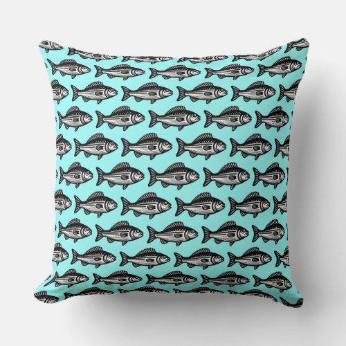 Fish Pattern _ Black and White on Amber Throw Pillow