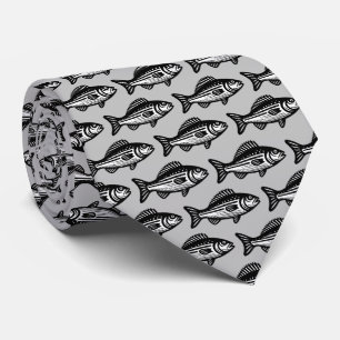 Fish Pattern - Black and White on Gray Neck Tie
