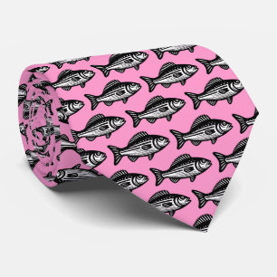 Fish Pattern - Black and White on Pink Neck Tie