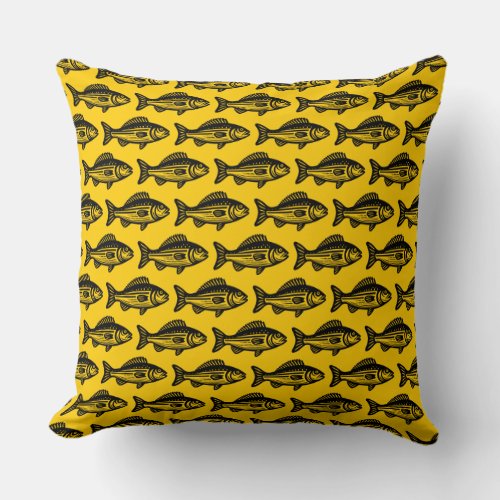 Fish Pattern _ Black on Amber Throw Pillow