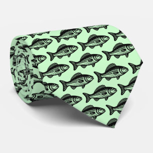 Fish Pattern - Black on Ghost Green Neck Tie