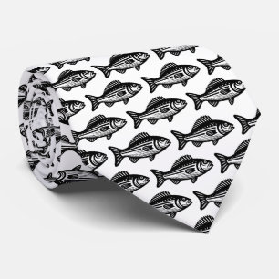 Fish Pattern - Black on White Neck Tie