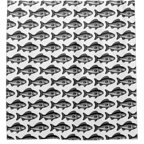 Fish Pattern _ Black on White Shower Curtain
