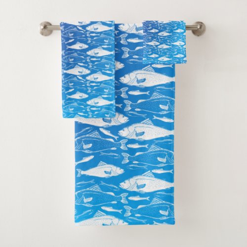 Fish Pattern Blue Bath Towel Set