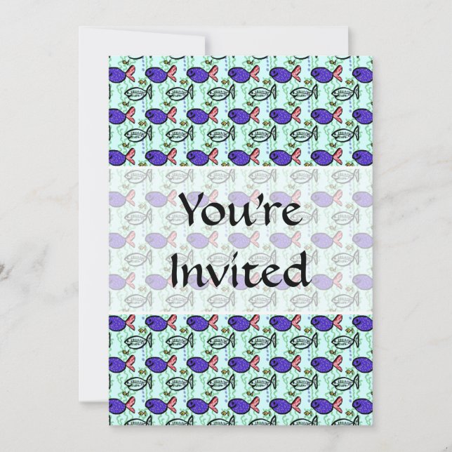 Fish Pattern. Blue Fish Ghost Fish. Invitation (Front)