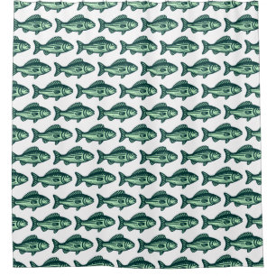 Fish Pattern - Dark Green and Ghost Green on White Shower Curtain