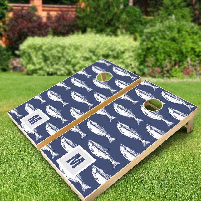 Fish Pattern Monogram Cornhole Set (Fish Pattern Monogram Cornhole Set)
