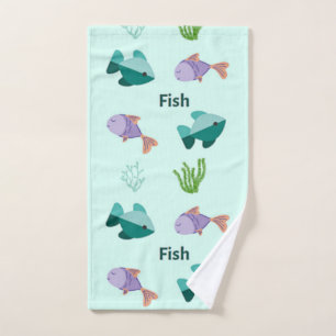 Fish pattern on blue hand towel