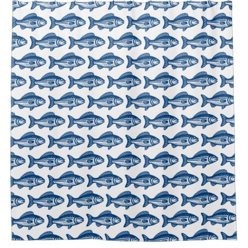 Fish Pattern _ Shibori Blue on White Shower Curtain