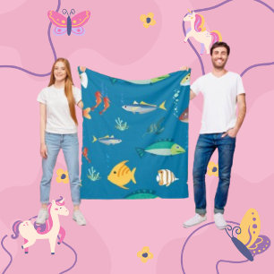  Fish Pattern Underwater Drawing Pike  Fleece Blanket