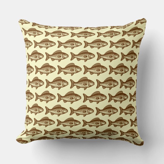 Fish Pattern - Walnut and Pale Yellow Throw Pillow (Front)