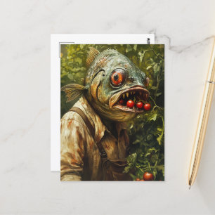 Fish Person in a Tomato Garden Postcard