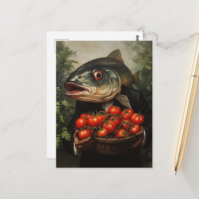  Fish Person with a Basket Full of Tomatoes Postcard (Front/Back In Situ)