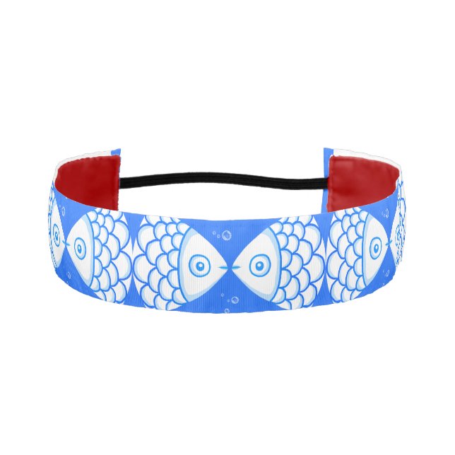 Fish Pisces Blue White Abstract Pattern Athletic Headband (Front)