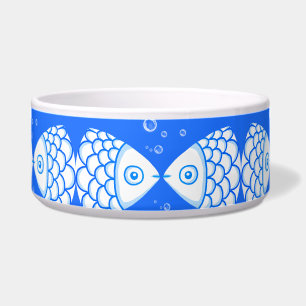 Fish Pisces Blue White Abstract Pattern Pet Bowl