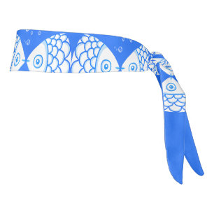 Fish Pisces Blue White Abstract Pattern Tie Headband