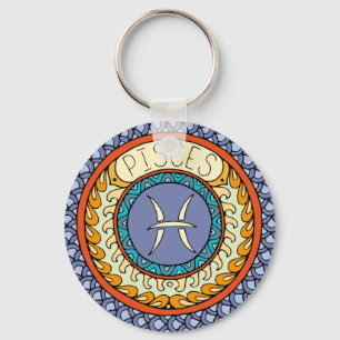 Fish Pisce's sign of colorful mandala Keychain
