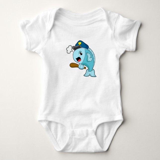 Fish Police officer Police hat Baby Bodysuit (Front)