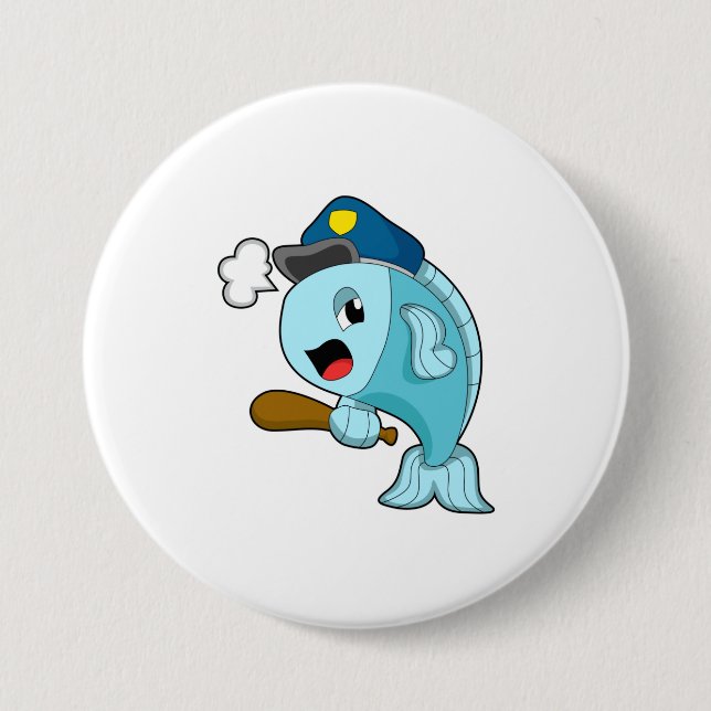 Fish Police officer Police hat Button (Front)