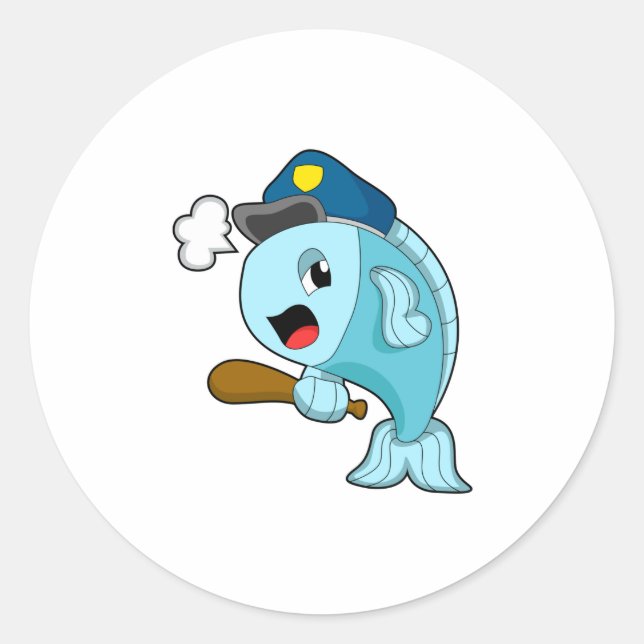 Fish Police officer Police hat Classic Round Sticker (Front)
