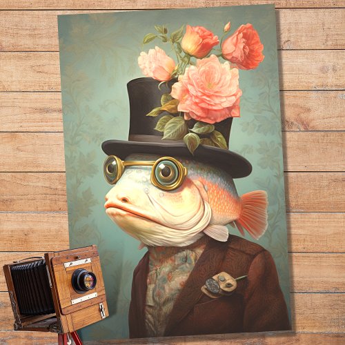 Fish Portrait in Suit and Hat 2 Decoupage Paper