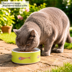 Fish Purple Eyes Cat Bowl Funny Pet Feeding Dish
