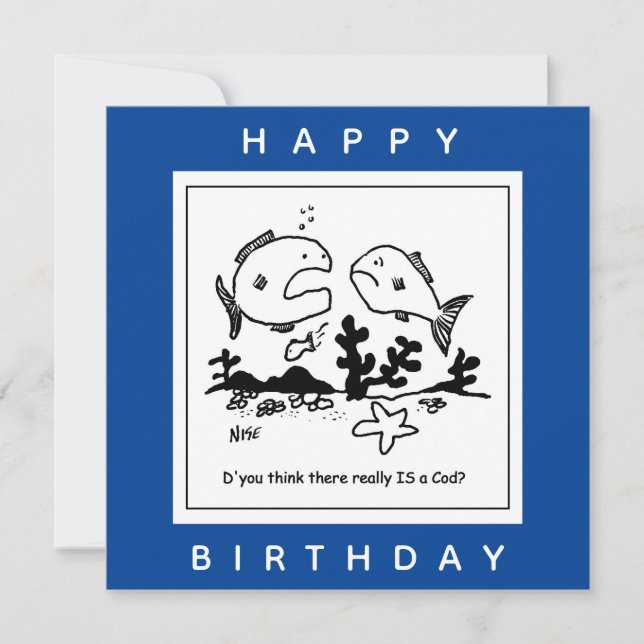 Fish questions whether there is a God cartoon Card (Front)