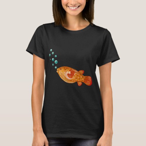 Fish red bubbles ocean sea watercolor illustration T-Shirt
