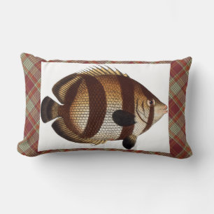 Fish Red Orange Plaid Lumbar Throw Pillow