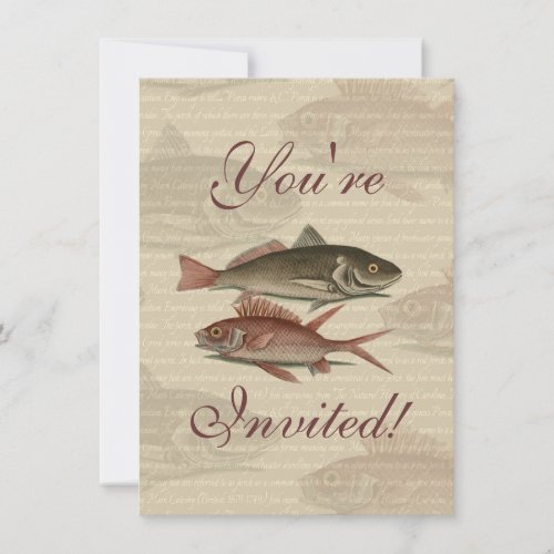 fish red perch Vintage fisherman gift Personalized Invites