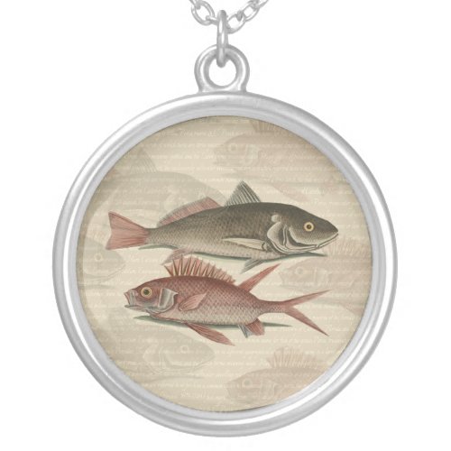 Fish Red Perch Fisherman Art Silver Plated Necklace