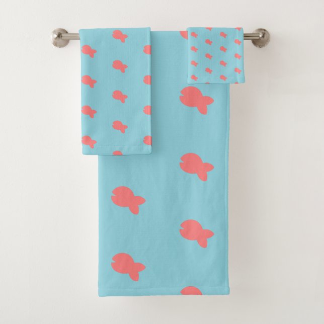  Fish Repeat Kids Baby Lt Blue Bath Towel Set (Insitu)