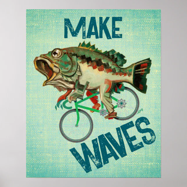 Fish Riding A Bicycle Green Motivational Poster | Zazzle