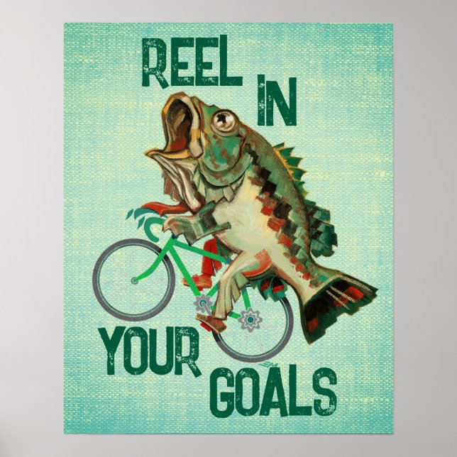 Fish Riding A Bicycle Green Motivational Poster (Front)