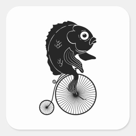 Fish Riding A Bike Square Sticker