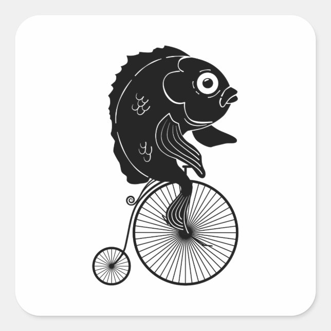 Fish Riding a Bike Square Sticker (Front)