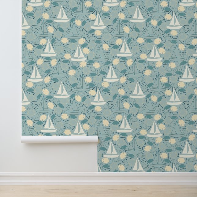 Fish Sailboat Sea Life Pattern Wallpaper (Application)