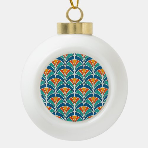 Fish Scale Asian Traditional Ceramic Ball Christmas Ornament