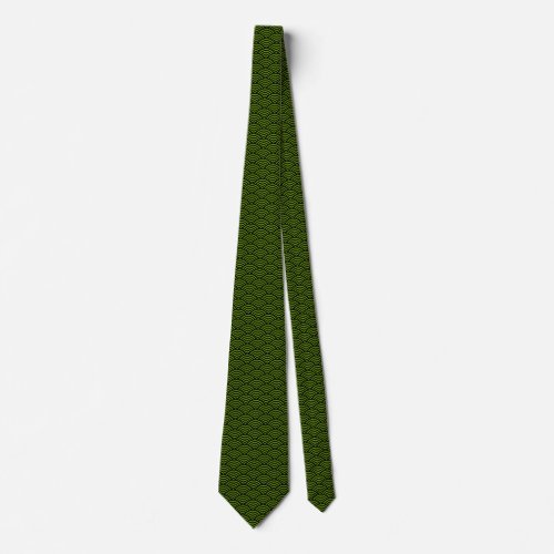 Fish Scale Pattern _ Black on Green 669900 Neck Tie