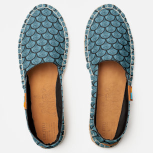Fish scale pattern in blue glitter espadrilles