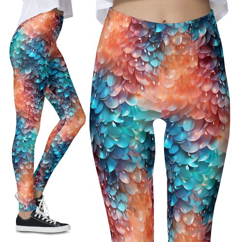 Fish Scales Mermaid Tail Pastel Sparkles Fantasy Leggings