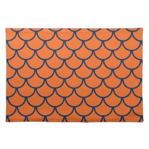 Fish Scales Pattern: Navy Blue & Orange Cloth Placemat