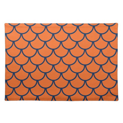 Fish Scales Pattern Navy Blue  Orange Cloth Placemat