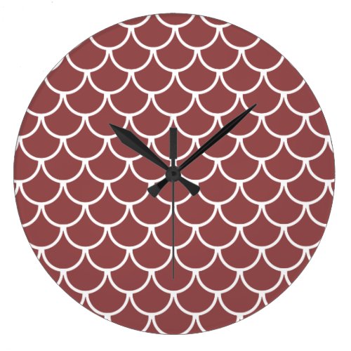 Fish Scales Pattern: Rustic Red Large Clock
