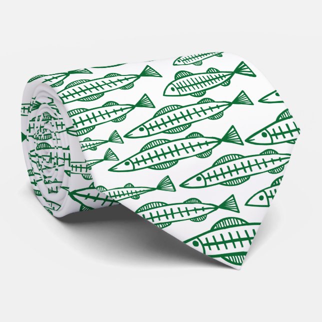 Fish School - Forest Green Neck Tie (Rolled)