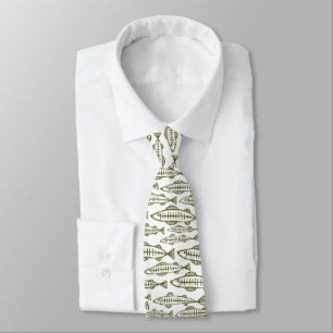 Fish School - Olive Drab on White Neck Tie