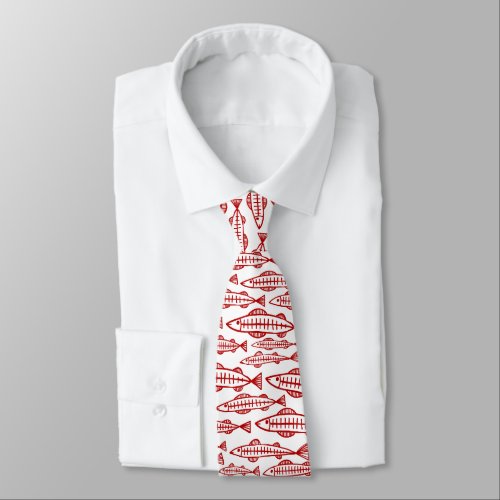 Fish School _ Ruby Red on White Neck Tie