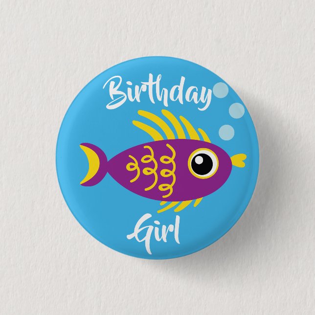 Fish Sea Ocean Kid's Birthday Aquarium Button (Front)