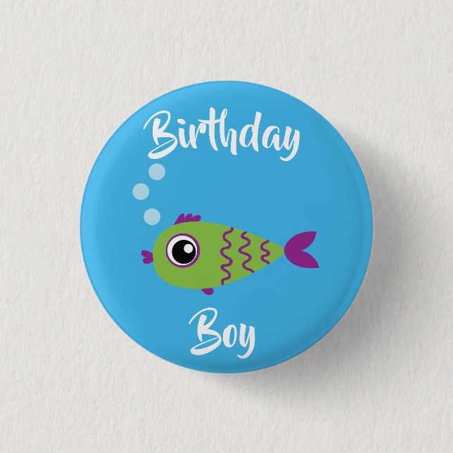 Fish Sea Ocean Kid's Birthday Aquarium Button (Front)