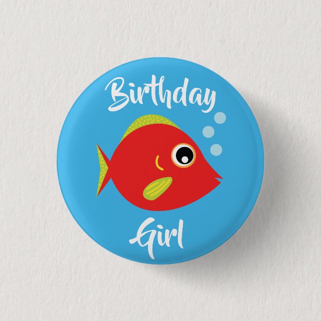 Fish Sea Ocean Kid's Birthday Aquarium Button (Front)